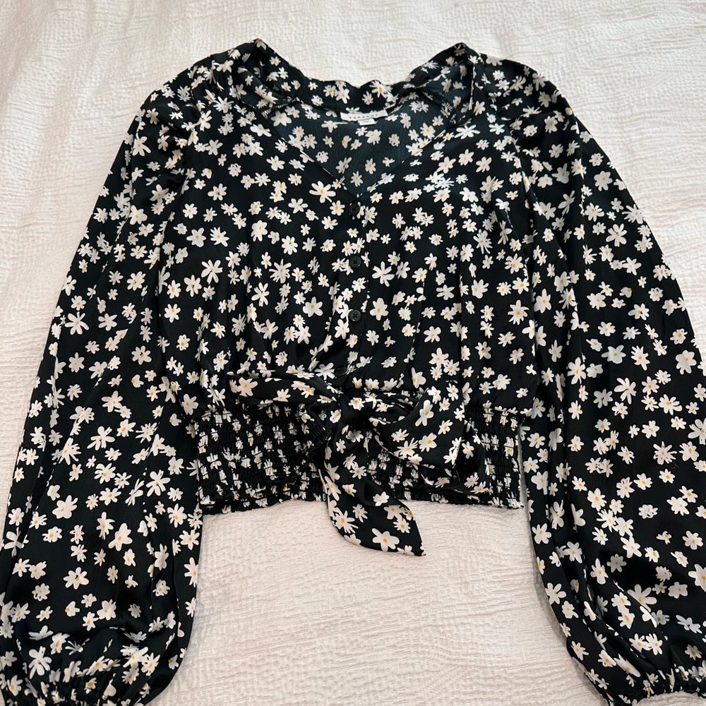 Topshop Black and White Floral Blouse